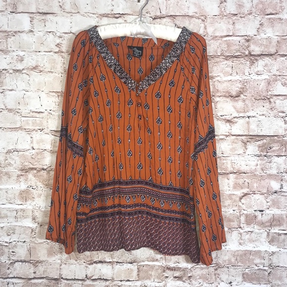 Angie Tops - Angie Bohemian Burnt Orange Bell Sleeve Top Sz M